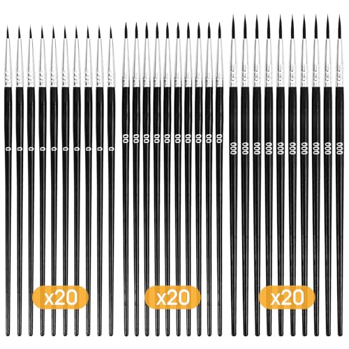 60 PCS Fine Detail Paint Brushes Set, #0#00#000 Small Paint Brushes | for Miniatures, Acrylics & Watercolor, Ultra Thin Paint Brush for Model Crafts, Touch up & Paint by Numbers