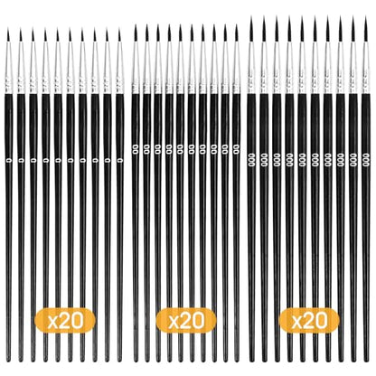 60 PCS Fine Detail Paint Brushes Set, #0#00#000 Small Paint Brushes | for Miniatures, Acrylics & Watercolor, Ultra Thin Paint Brush for Model Crafts, Touch up & Paint by Numbers