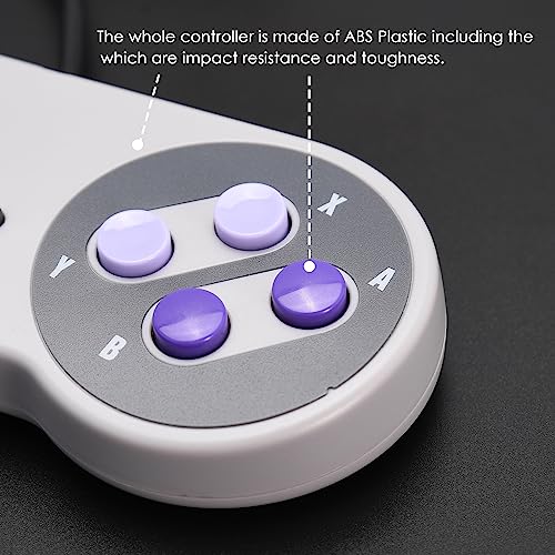 SAFFUN 2 Pack Wired SNES Gamepad Controller - Fully Compatible With Original SNES/SFC [Plug and Play] (Gray/Purple) - color: Wired Gray / Purple