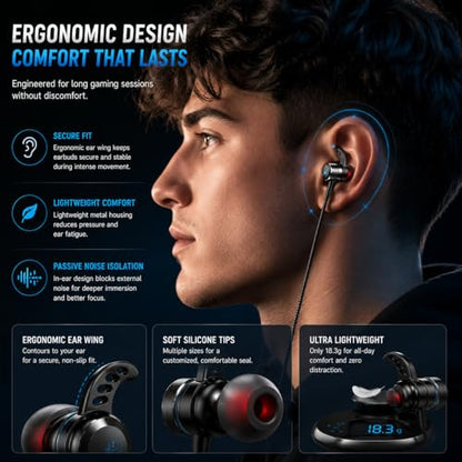 KASOTT SoundMaster Pro V1 - Gaming Earphones with Dual Audio Drivers,Battle Buds,in-Line Mic with Mute and Volume Control, Compatible with Xbox Series,Xbox One,PS5,PS4,Switch,Pc with 3.5mm Aux - color: Black