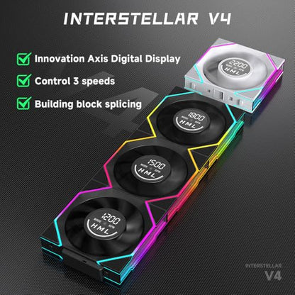 JM V4 120mm Case Fan|Computer Cooling PC ARGB CPU Cooler Daisy Chain Fan|Three-Mode Digital Display|Infinity Mirror Design|600-2100 4Pin PWM Contro(Black Forward 3-Pack) - color: Black Forward 3-Pack