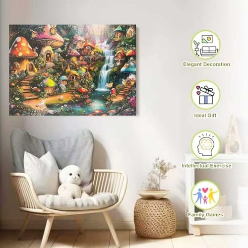 Mushroom Castle 1000 Piece Puzzle for Adults,Mushroom Garden Waterfall Puzzles for Adults 1000 Pieces,Challenging and Hard Difficult Mosaic Jigsaw Puzzles Toy Games 1000Pieces 27.5 X 19.7inch - color: Mushroom Castle
