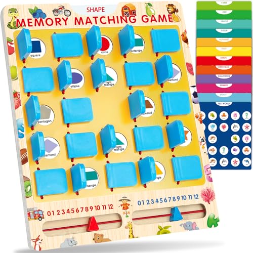 Matching Memory Game for Kids, Travel Toys Games Activities for 3-5 4-8 | Board Games 4-6, Car Games, Airplane Toys, Kids Toddler Road Trip Activities Essentials, Boys Girls Birthday Gifts - style: Memory game-light blue