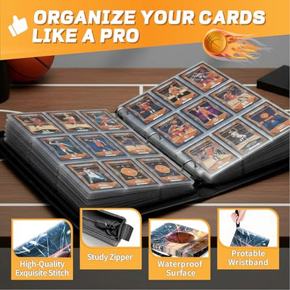 Basketball Card Binder with Sleeves, 9-Pocket Portable Card Protectors Album Holder Book with Zipper, Fits 900 Cards with 50 Removable Sleeves, Basketball Cards Display Storage Carrying Case -XS02 - color: Lanqiu-XS02-900 cards