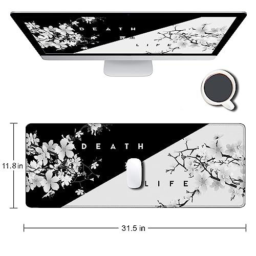 Gaming Mouse Pad, Large Mouse Pads for Desk, Non-Slip Rubber Base Mousepad, Keyboard Mouse Mat Desk Pad with Stitched Edges, 31.5x11.8 inch Sakura Death Life Floral - color: 03 Death Life Floral