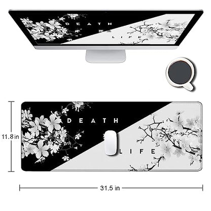 Gaming Mouse Pad, Large Mouse Pads for Desk, Non-Slip Rubber Base Mousepad, Keyboard Mouse Mat Desk Pad with Stitched Edges, 31.5x11.8 inch Sakura Death Life Floral - color: 03 Death Life Floral