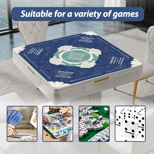 Mahjong Mat with Rules for Table, Noise Reduction & Anti-Slip Mahjong Mat (31.5" x 31.5") for Playing American Mahjong, Poker, Cards, Board Games & Dominoes