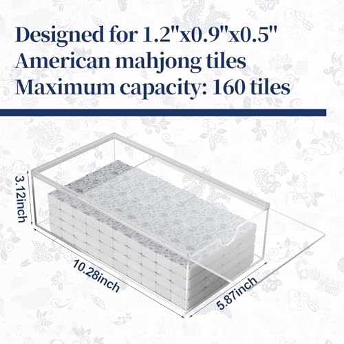 Soulchen 160 Chinoiserie Blue Porcelain American Mahjong Tile Set with Acrylic Storage Box & Dice 1.2" 3D Engraved Tiles for Adults Friends Family Game Night Mahjong Travel Size Chinese Game Gifts - style: Chinoiserie