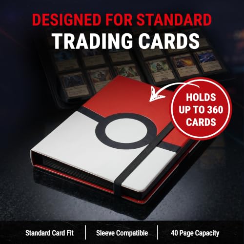 Ultra Pro Pokemon Card Binder 9 Pocket Full-View with Poke Ball Design – Trading Card Binder Holds 360 Cards Side Loading – Organizer for TCG Collectors with Elastic Strap for Sleeved Cards