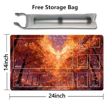 MTG Playmat 24x14 Inch | Optional Game Zone Layout | Non-Slip Rubber Base | Stitched Edges | Includes Free Storage Bag | for TCG, Board Games, and Desk Use(Amberfall,with Zone) - color: Amberfall, style: With zone