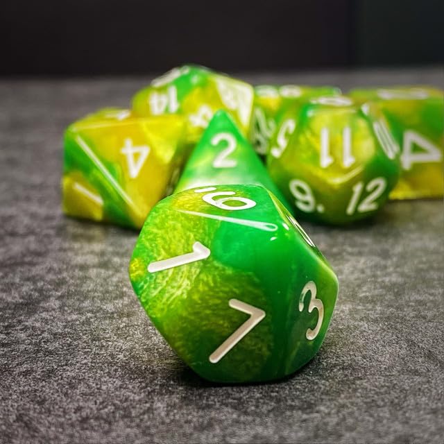 Sage’s Portal Stones DND Dice Set Acrylic Opaque 7-PC Polyhedral DND Dice Set for Dungeons and Dragons D&D Sage’s Cantrips RPG Tabletop TTRPG (Green/Lime) - color: Green/Lime
