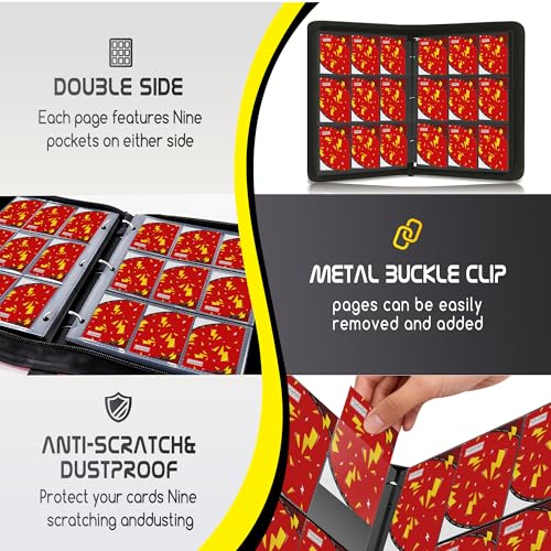 Trading Card Binder 9 Pocket,900 Pocket Card Collection Binder with 50 Removable Sleeves,PU Waterproof Top Card Book,3-Ring Zipper Collectible Trading Card Album for MTG/TCG/Card Holder Gift（Red） - color: Red, size: Large