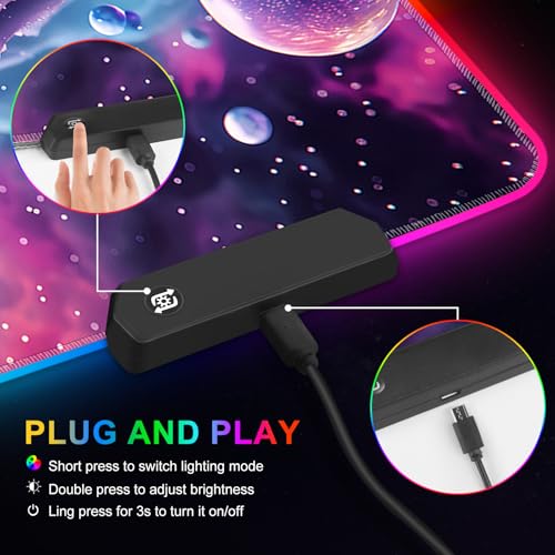 ARTSO Large RGB Gaming Mouse Pad, Led Big Mouse mat with 14 Light Modes, Extended Soft Computer Keyboard Mat Non-Slip Rubber Base, Colorful Purple Ball - color: Colorful Purple Ball