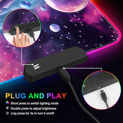 ARTSO Large RGB Gaming Mouse Pad, Led Big Mouse mat with 14 Light Modes, Extended Soft Computer Keyboard Mat Non-Slip Rubber Base, Colorful Purple Ball - color: Colorful Purple Ball