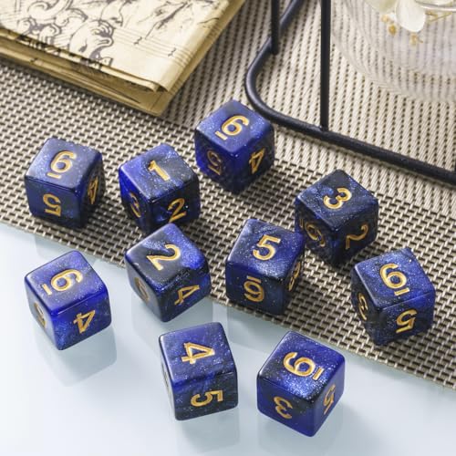 10 Pieces Polyhedral Dice Set D6 Dice 16mm Acrylic 6 Sided Dice Game Dice for Dungeons and Dragons RPG MTG DND Dice Table Games (Starry Blue Black) - color: Starry Blue Black