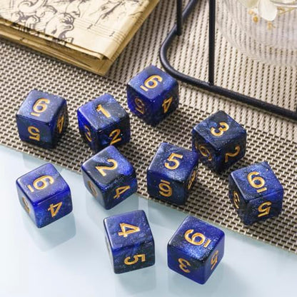 10 Pieces Polyhedral Dice Set D6 Dice 16mm Acrylic 6 Sided Dice Game Dice for Dungeons and Dragons RPG MTG DND Dice Table Games (Starry Blue Black) - color: Starry Blue Black