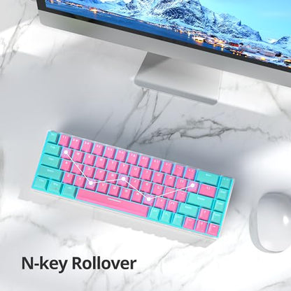65 Percent Gaming Keyboard Mechanical with Linear Red Switch, 65% Wired Ultra-Compact Mini Pink Keyboard LED with PBT Keycaps for Ps4/Ps5/Xbox(68 Miami) - color: 68 Miami/Red Swicth