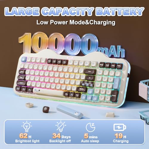 YUNZII C98 Wireless Mechanical Keyboard with Number Pad,98 Key BT5.0/2.4G/USB-C Hot Swap Gasket Mount with PBT MOA Keycaps,Custom RGB,Cute Cake Keyboard for Win/Mac (Choco, Candy Linear Switch) - color: Choco, size: Candy Linear Switch