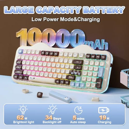 YUNZII C98 Wireless Mechanical Keyboard with Number Pad,98 Key BT5.0/2.4G/USB-C Hot Swap Gasket Mount with PBT MOA Keycaps,Custom RGB,Cute Cake Keyboard for Win/Mac (Choco, Candy Linear Switch) - color: Choco, size: Candy Linear Switch