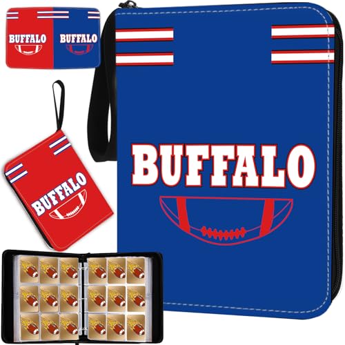 Football Card Binder with Sleeves 900 Pocket, Buffalo Football Card Holder for Trading Cards Sports Card 3 Ring Binder Folder Football Collector Album Storage Book Case - color: BLUE BFL, size: 900