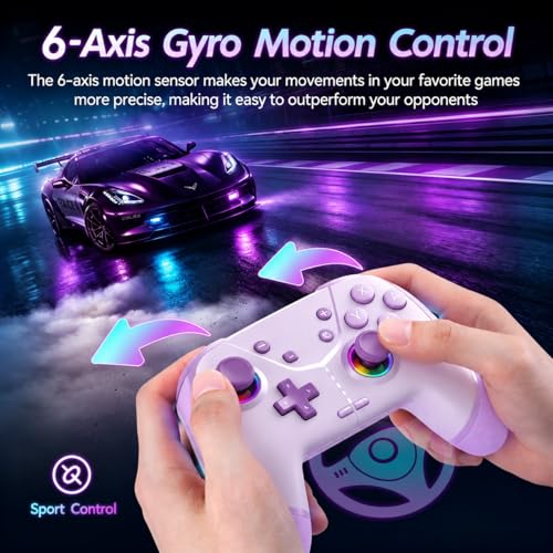 Switch Controller, Wireless Pro Controller for Nintendo Switch 2/Switch/Lite/OLED, Bluetooth controllers Compatible with iPhone/Mac/iPad/iOS/Android/Phone/PC/Steam and TV with Programming/RGB4/Vibration / 3 Turbo Modes/6-Axis/Motion (Purple) - color: Purp