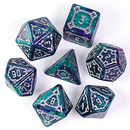 cusdie 7 Pcs 25mm Giant DND Dice with Dragon Eye Dice Bag, Polyhedral Dice Set, D&D Dice for Pathfinder RPG(Green/Purple) - color: Green/Purple