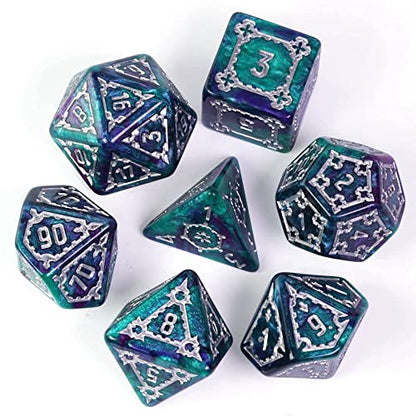 cusdie 7 Pcs 25mm Giant DND Dice with Dragon Eye Dice Bag, Polyhedral Dice Set, D&D Dice for Pathfinder RPG(Green/Purple) - color: Green/Purple