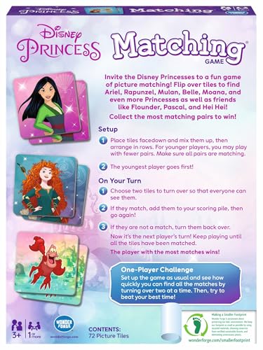 Wonder Forge Disney Princess Matching Game - Fun Memory Game for Kids Ages 3 and Up - Toddler Learning Toy Featuring Belle, Ariel, and Elsa and More Disney Princesses - Packaging May Vary - size: 1.5 inches x 8 inches x 10.5 inches, style: New Packaging