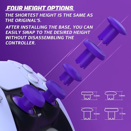 eXtremeRate ThumbsGear V3 Interchangeable Ergonomic Thumbsticks for PS5 Controller, Replacement Analog Thumb Sticks for PS4 Controller - 4 Height Adjustable Convex & Concave Grip Joysticks - Purple - color: Purple