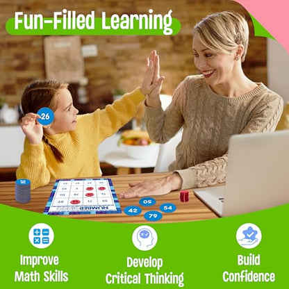 SpriteGru Number Bingo Game, Number 1-100 Bingo Board Game Learn & Count to Read 2 Versions Number Recognition Game for Kids 5-12, Perfect for Classroom & At Home - style: Number Bingo Game