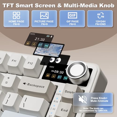 YUNZII B75 PRO MAX QMK/VIA Wireless Mechanical Keyboard | 75% Layout with Screen and Knob, Custom Hot Swap, Gasket, Creamy Switches, for Win/Mac (Beige,Cocoa Cream V2 Switch) - color: Beige, size: Cocoa Cream V2 Switch