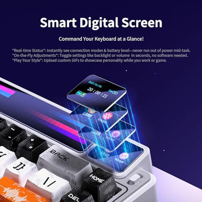 LEOBOG x Aula AMG65 Mechanical Gaming Wireless Keyboard Dual Screen | Tri-mode Bluetooth/2.4G/Wired,Wireless Keyboard,8000mAh,RGB,Hot Swappable Pre-lubed Light Feather Switches-Arctic starlight - color: Arctic starlight