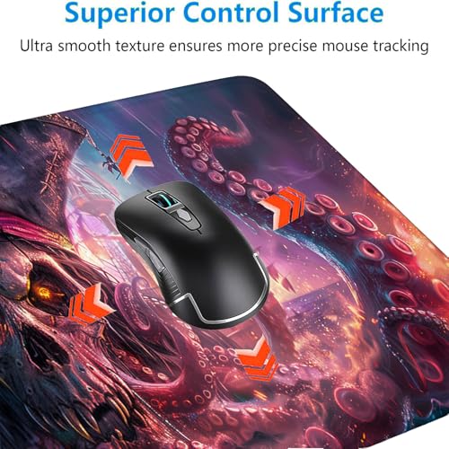 Octopus Pirate Skull Desk Mat Black Ship Large Gaming Mouse Mat with Stitched Edges,Non-Slip Waterproof Rubber Base Mous Mat 31.5"x11.8" Office Computer Keyboard Laptop Home - color: Octopus Pirate Skull_019, size: 11.8" x 31.5"