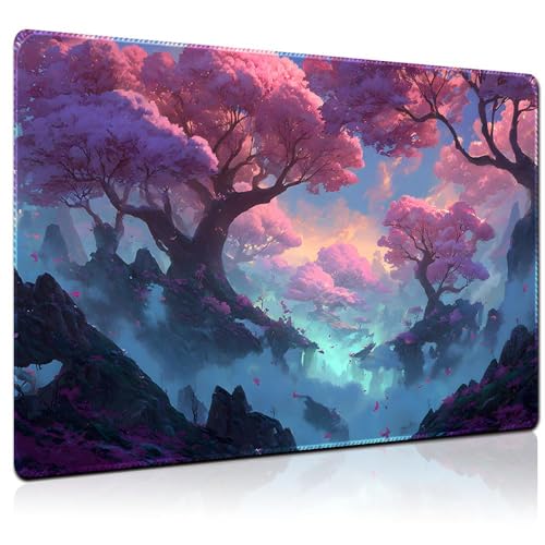 MTG Playmat 24x14 Inch | Optional Game Zone Layout | Non-Slip Rubber Base | Stitched Edges | Includes Free Storage Bag | for TCG, Board Games, and Desk Use(Blossombra,Without Zone) - color: Blossombra, style: Without zone