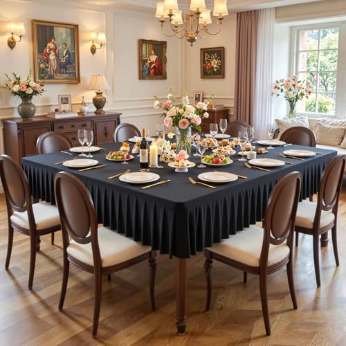 Black Square Tablecloth 60x60 Inch Stretchy Fitted Large Square Table Cover | with Ruffle Pleated Table Skirt, Wrinkle-Free Spandex Mahjong Table Cover, for Dining, Kitchen, Patio, Banquet & Party Decor - color: Black, size: 60" x 60" (Square-1 Pack)