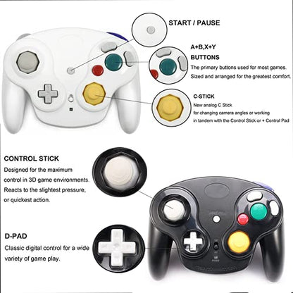 Wireless Game Cube Controller, 2 Pieces 2.4G Wireless Classic Gamepad with Receiver Adapter for Wii Game Cube NGC GC (Black and White) - color: Black and White