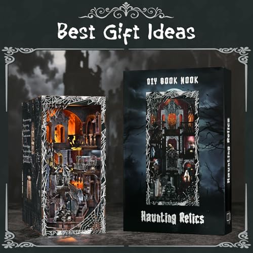 MiniCity Haunting Relics Book Nook Kit, DIY Wooden Bookshelf Model with LED | Create a haunted mansion for display; LED, dust cover, glue/tools and guide included; 390 pieces, 8-10 hr build, ages 14+. - style: Haunting Relics