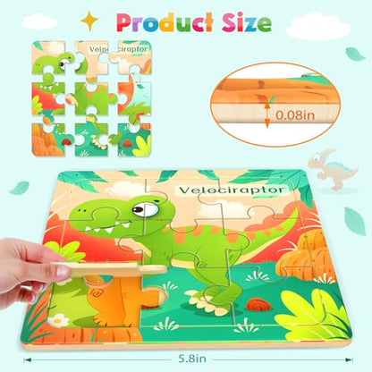 Zeoddler Wooden Puzzles for Toddlers, 8 Pack Dinosaur Jigsaw Puzzles for Kids3-5, 9 Pieces Preschool Learning Activities, Learning & Educational Puzzles, Gift for Boys, Girls - style: Dinosaur
