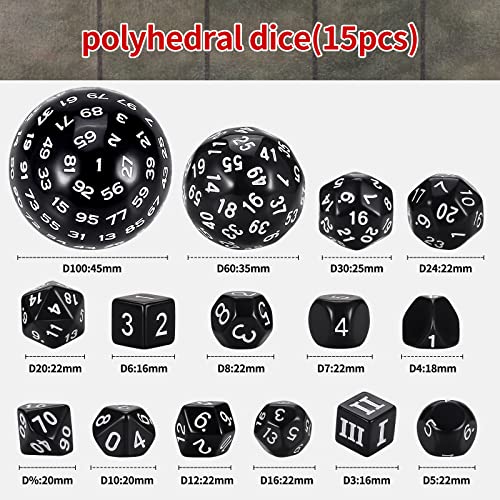 CiaraQ DND Polyhedral Dice Set (15pcs) D4-D100 Game Dice with Dice Bag | Acrylic Role Playing Dice for Dungeons and Dragons MTG Table Games (Black & White) - color: Black & White