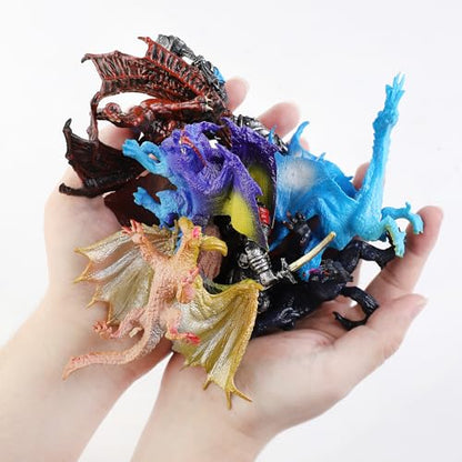Liberty Imports Medieval Knights & Fantasy Dragons Figurines Set, 12 Pack | Mythical Creatures with Knights, Dragons, Wyvern, Griffin, and More, Mini Toy Figures, For Kids