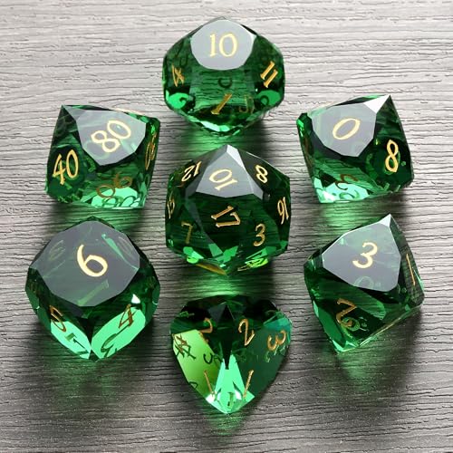 DNDND 7-Piece Glass Dungeons and Dragons Dice - Multifaceted Green RPG Dice Set for DND, Tabletop Gaming, Collectors | Premium Gift Box & Durable Design (Green) - color: Green