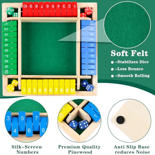 Shut The Box Dice Game 2-4 Players, Wooden Board Table Math Game with 8 Dices, Classic Tabletop Version Family Games for Adults and Kids
