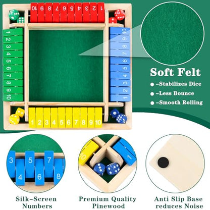 Shut The Box Dice Game 2-4 Players, Wooden Board Table Math Game with 8 Dices, Classic Tabletop Version Family Games for Adults and Kids