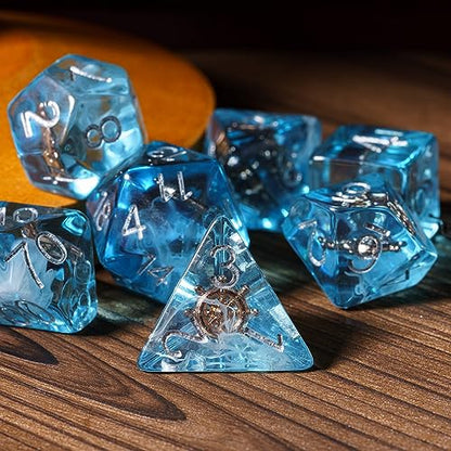 UDIXI 7PCS Polyhedral Dice Set D&D, Blue Rudder DND Dice for Tabletop Games | Velvet Storage Bag, DM Gift, for Dungeons and Dragons Role Playing Games Board Games - color: Ocean/Rudder