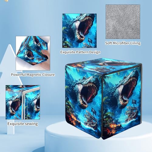 Card Deck Box for MTG Commander,Collectible Trading Storage Box Fits 120+ Single Sleeved Cards Magnetic Case PU Leather for Magic Commander TCG CCG MTG,Blue Dinosaur Ocean - color: Blue Dinosaur Ocean