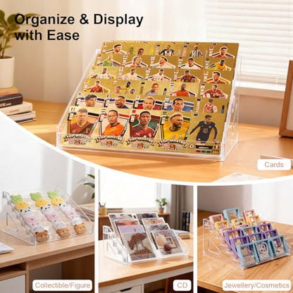 5 & 7 Tier Trading Card Display Stand, 12" Acrylic Card Stands for Display, versatile Card Stands for Sports Cards, Graded & Greeting Cards, Postcards, Vendor Stickers, with Snap-On Assembly（ 7 Tier ） - size: 7 Tier
