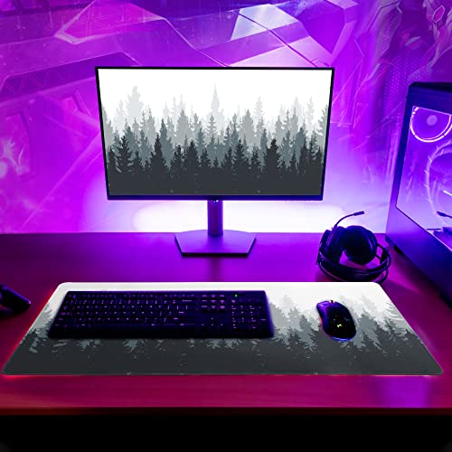 Desk Mat,Large Mouse Pad 31.5x11.8 Inch XL Extended Gaming Mouse Pad Mat with Non-Slip Base Stitched Edges Mousepad for Computer,Office,Keyboard and Laptop - Fog Misty Forest - color: Fog Misty Forest