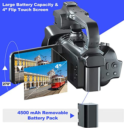 Acuvar 4K/6K Video Camera Camcorder – 64MP Vlogging Camera for YouTube, 60FPS, 18X Zoom – with Mic, LED Light, Tripod & 2×64GB Cards – WiFi, Webcam Bundle - style: Elite Kit