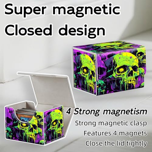 Trading Card Storage Box, Holds 100+ for MTG Cards, Premium PU Leather with Magnetic Closure, Dripping Neon Skulls Durable Deck Box for Magic the Gathering, Trading Card Games - color: Dripping Neon Skulls