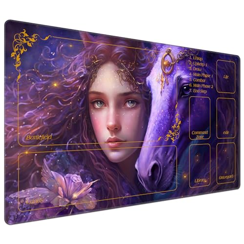 DEGDFSGR for MTG Playmat with Zones 24 x 14 inches for TCG Playmats Non-Slip Rubber Base Commander Play Mat for MTG Mat Iorcana Trading Card Game, Fantasy Purple Unicorn Girl - color: Fantasy Purple Unicorn Girl, size: 24" x 14"